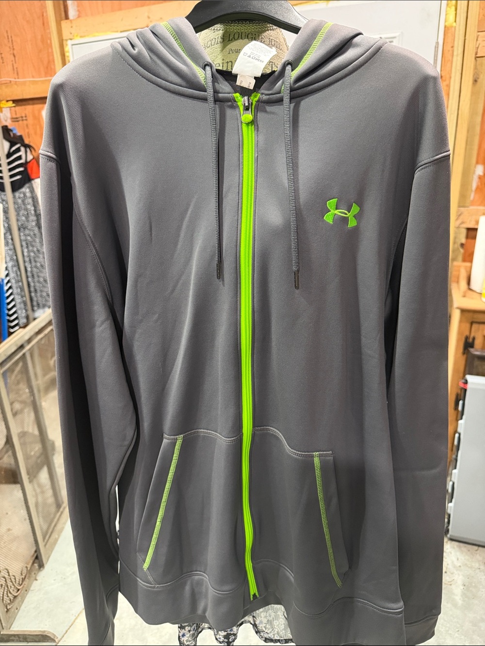 Under Armour Gray Hoodie with Neon Green Accents